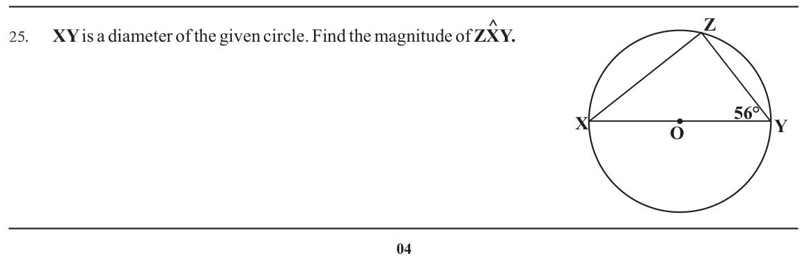 Paper I Part A Q25: Angle in a triangle on a diameter