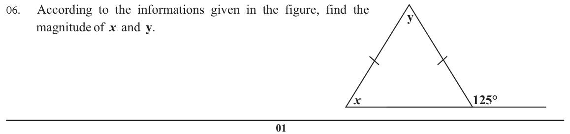 Paper I Part A Q6: Angles of an isosceles triangle from an exterior angle