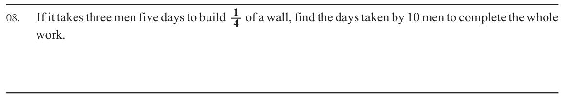 Paper I Part A Q8: Days for more workers to finish a whole wall