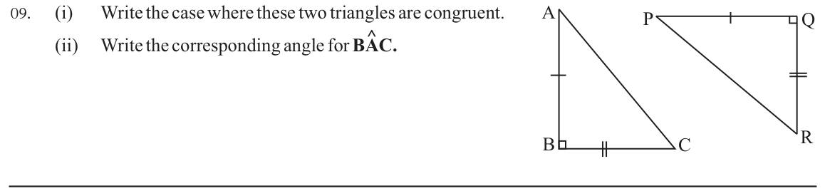 Paper I Part A Q9: Congruence case and corresponding angle for two right triangles