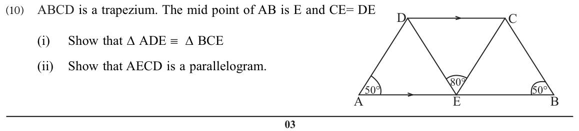Paper II Part B Q10: Trapezium with midpoint: congruent triangles and a parallelogram