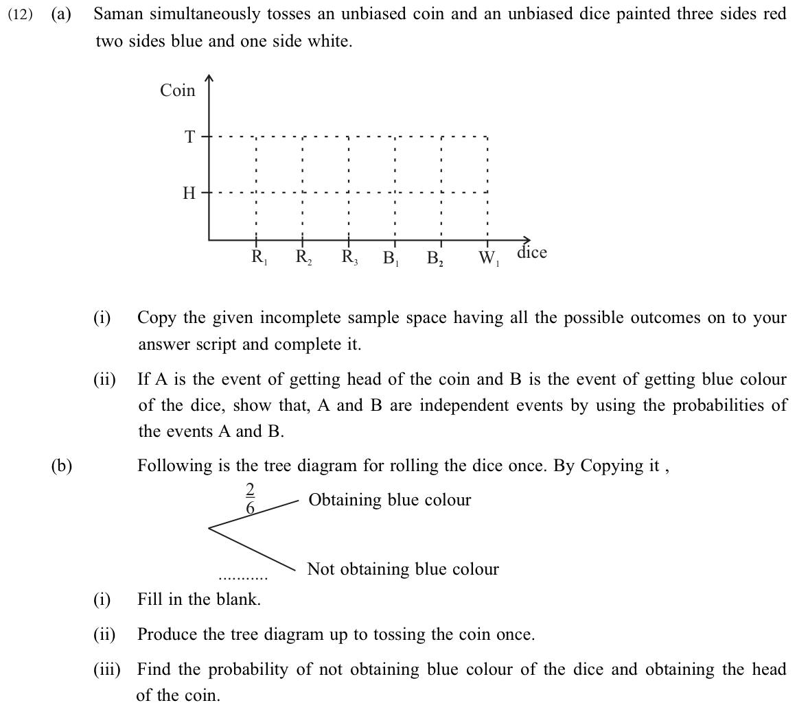 Paper II Part B Q12: Coin and coloured die: grid, independence, tree diagram