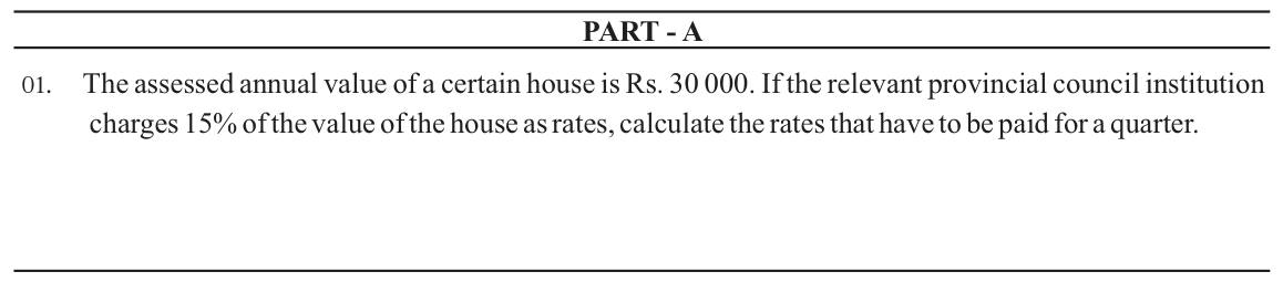 Paper I Part A Q1: Quarterly rates from an annual assessed value and a percentage