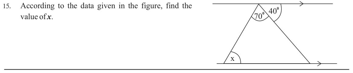 Paper I Part A Q15: Angle from parallel lines crossed by two lines