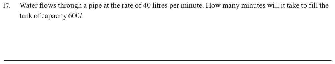 Paper I Part A Q17: Time to fill a tank at a given flow rate