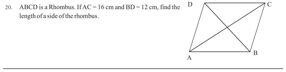 Paper I Part A Q20: Side of a rhombus from its diagonals