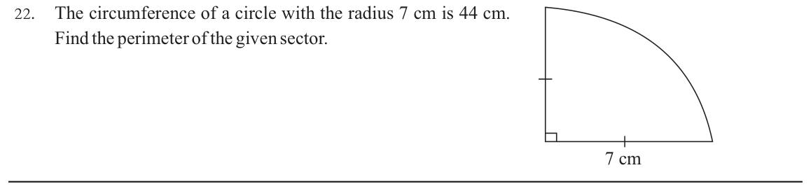 Paper I Part A Q22: Perimeter of a quarter-circle sector