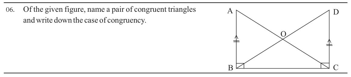 Paper I Part A Q6: Name a congruent triangle pair and the congruency case