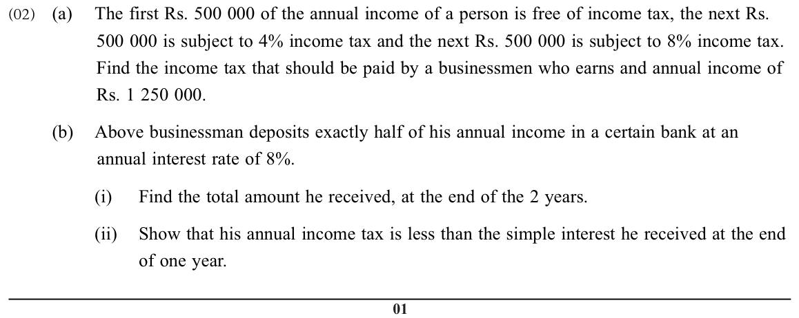 Paper II Part A Q2: Banded income tax, then simple interest compared with the tax