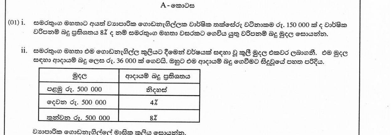 Paper II Part A Q1: Annual rates; monthly rent from income tax paid in slabs