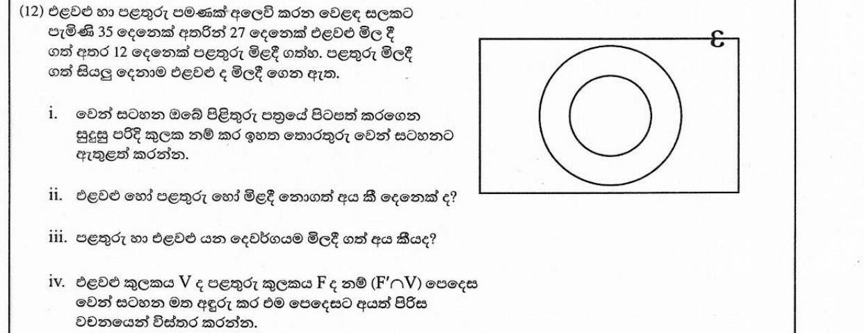 Paper II Part B Q12: Venn diagram with a subset: shoppers buying vegetables and fruit