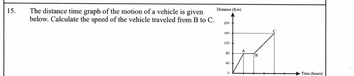 Paper I Part A Q15: Speed from a section of a distance-time graph