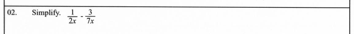 Paper I Part A Q2: Subtract two algebraic fractions with unlike denominators