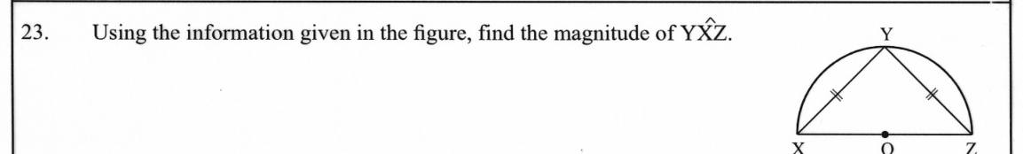 Paper I Part A Q23: Base angle of an isosceles triangle in a semicircle