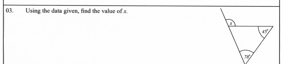 Paper I Part A Q3: Exterior angle of a triangle from two interior angles