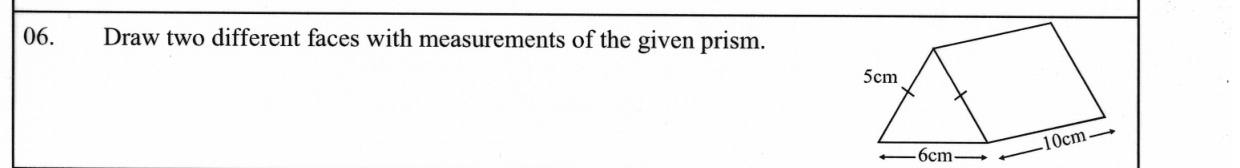 Paper I Part A Q6: Draw two different faces of a triangular prism with measurements
