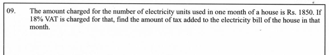 Paper I Part A Q9: VAT added to an electricity bill