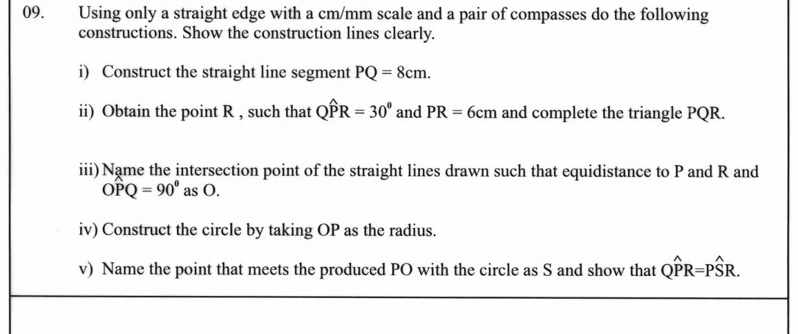Paper II Part B Q9: Construct a triangle, a circle centre from loci, and justify equal angles