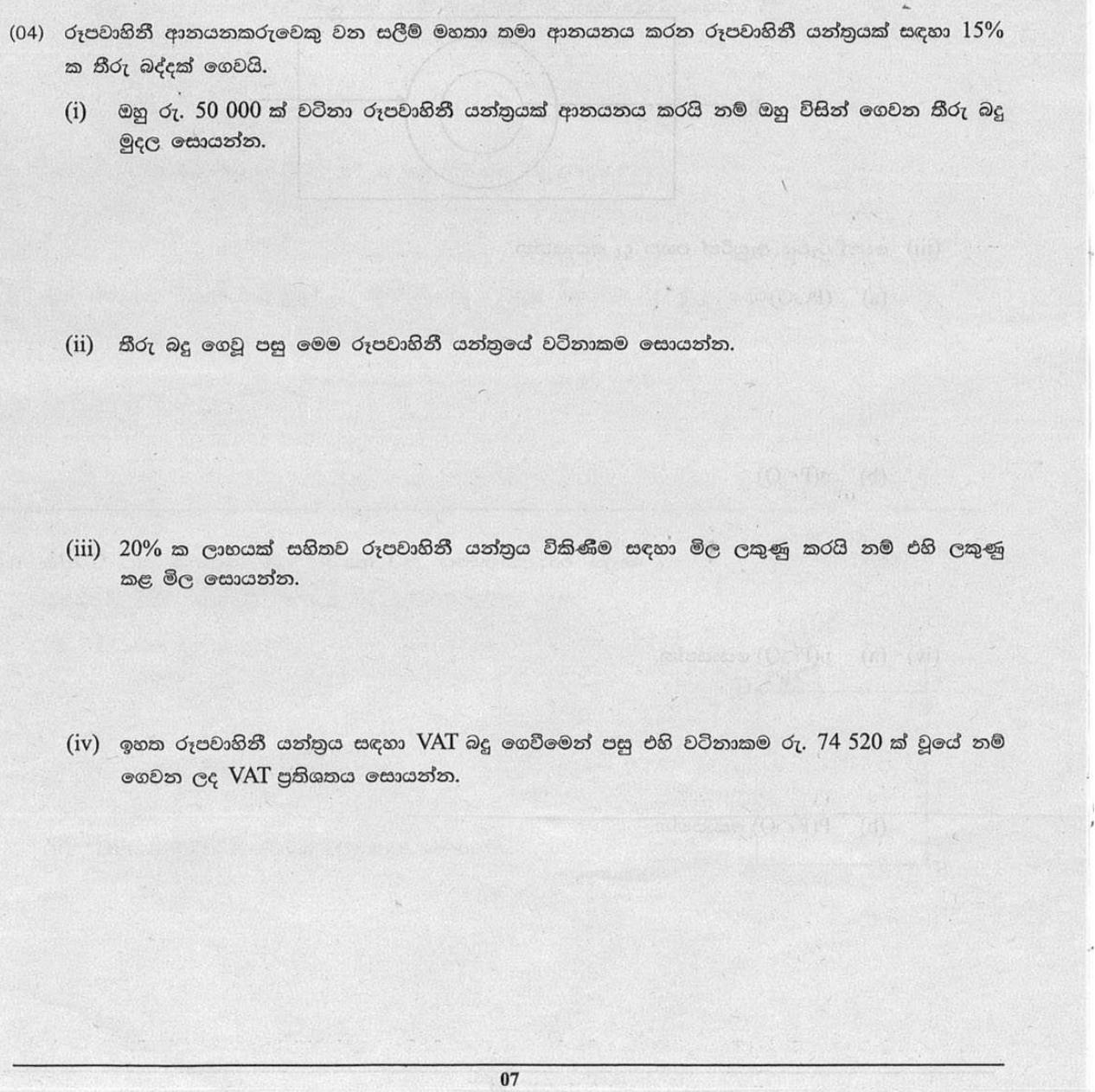 Paper I Part B Q4: Customs duty, marked price with profit, and VAT rate