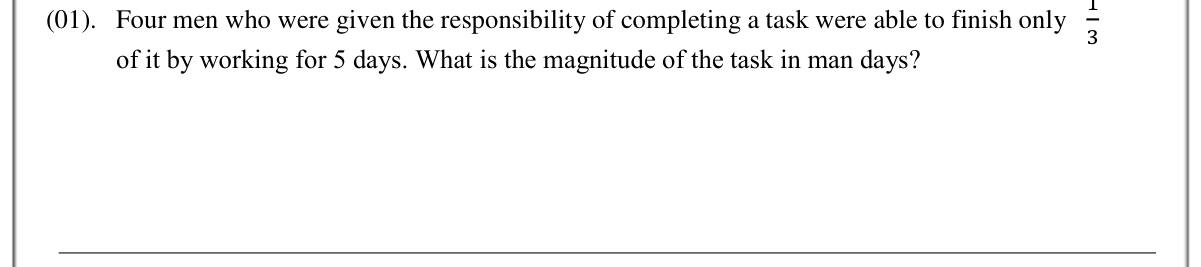 Paper I Part A Q1: Total man-days from work done for part of a task