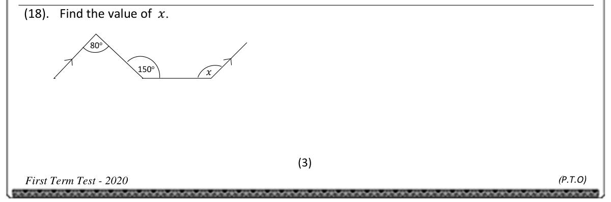 Paper I Part A Q18: Unknown angle between parallel lines with a bent path