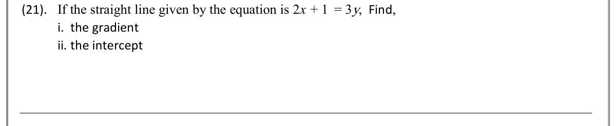 Paper I Part A Q21: Gradient and intercept from a line equation