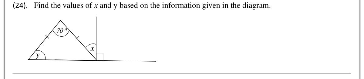 Paper I Part A Q24: Angles in an isosceles triangle beside a right angle