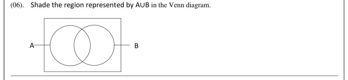 Paper I Part A Q6: Shade a union of two sets on a Venn diagram