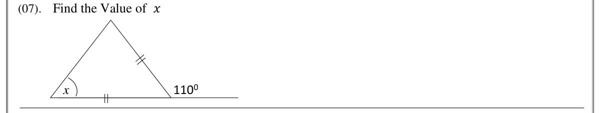 Paper I Part A Q7: Base angle of an isosceles triangle from an exterior angle