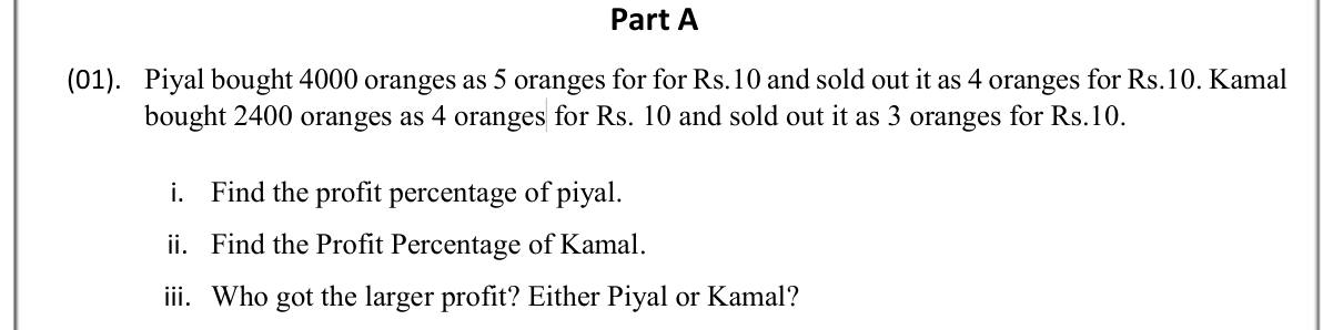 Paper II Part A Q1: Compare profit percentages of two traders