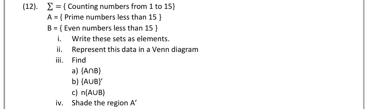 Paper II Part B Q12: List sets, Venn diagram, unions, intersections and complements