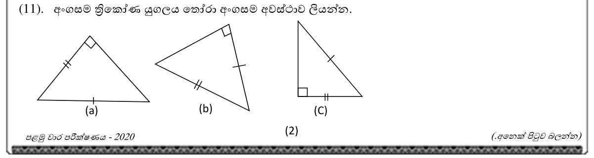 Paper I Part A Q11: Choose a congruent pair of right triangles and the case