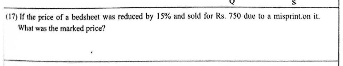 Paper I Part A Q17: Marked price from a discounted selling price