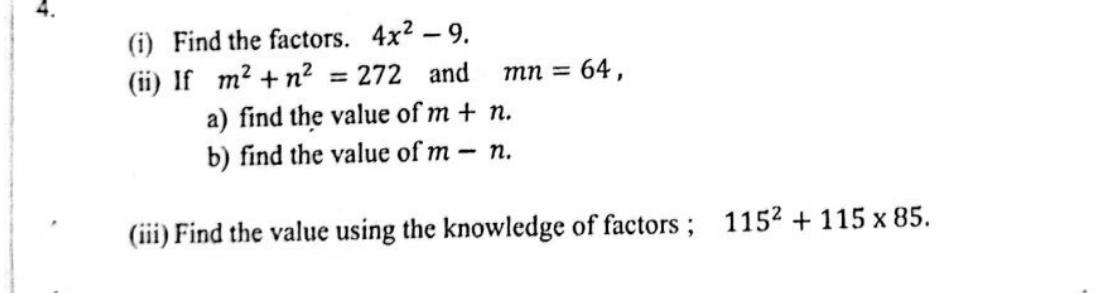 Paper II Part A Q4: Factor difference of squares; use identities for m + n, m - n