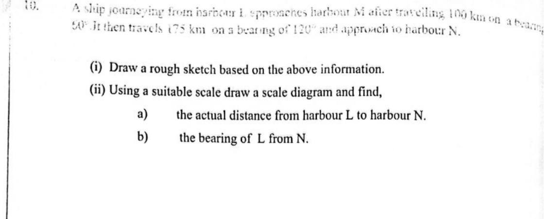 Paper II Part B Q10: Ship bearings: scale diagram, distance and return bearing