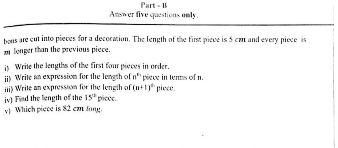 Paper II Part B Q7: Arithmetic progression of ribbon pieces: terms and position