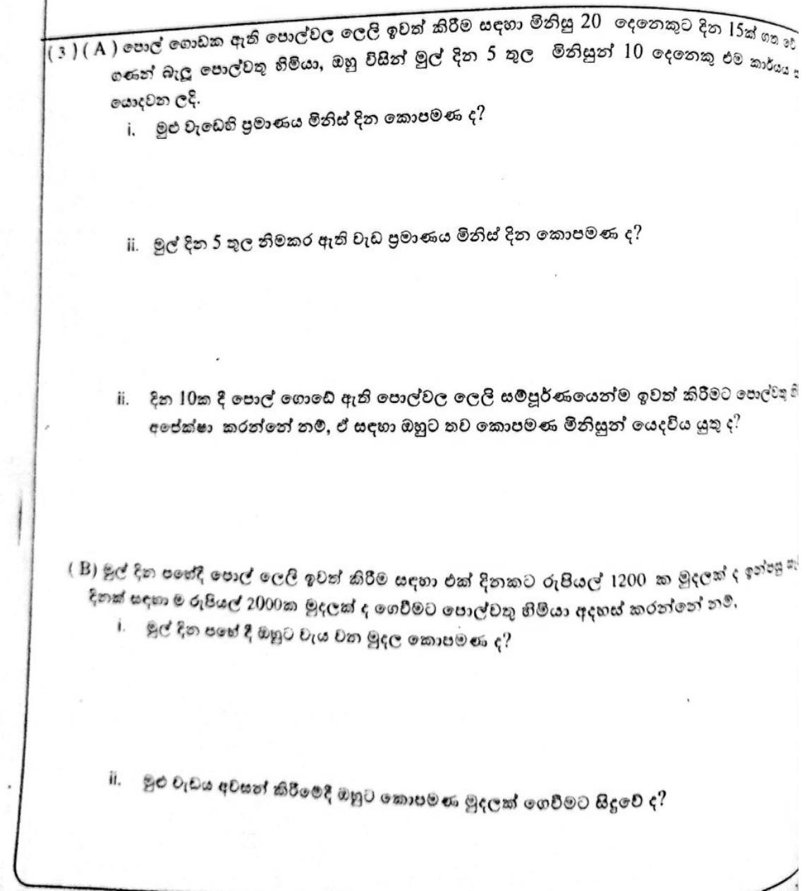 Paper I Part B Q3: Man-days for husking coconuts and the wage cost
