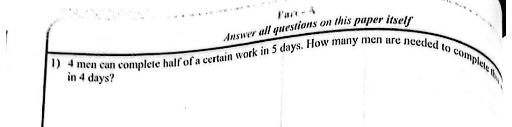 Paper I Part A Q1: Men needed to finish a job faster, via man-days