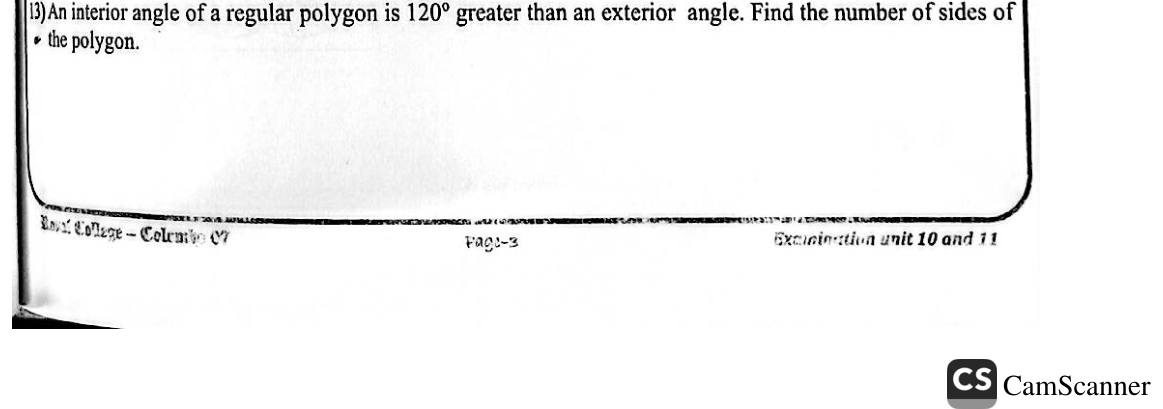 Paper I Part A Q13: Sides of a regular polygon from interior-exterior difference