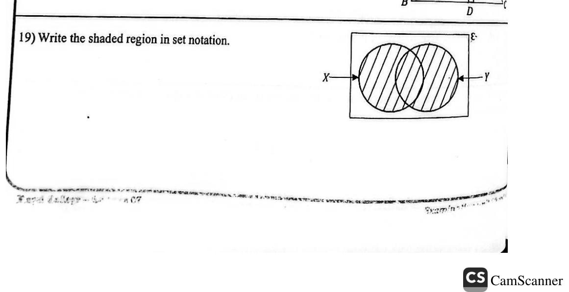 Paper I Part A Q19: Write a shaded Venn region in set notation