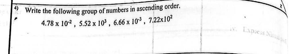 Paper I Part A Q4: Order numbers given in scientific notation