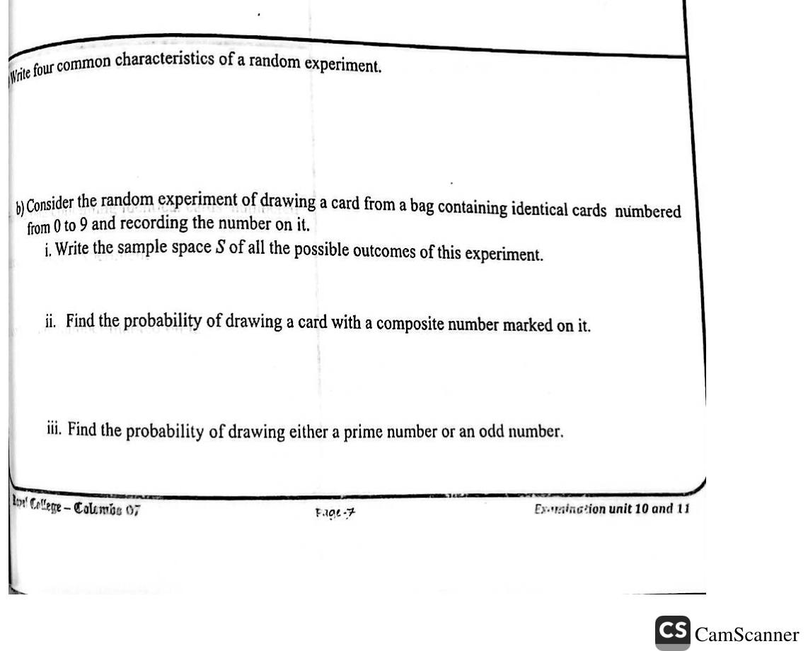 Paper I Part B Q4: Random experiment features; sample space and simple probabilities