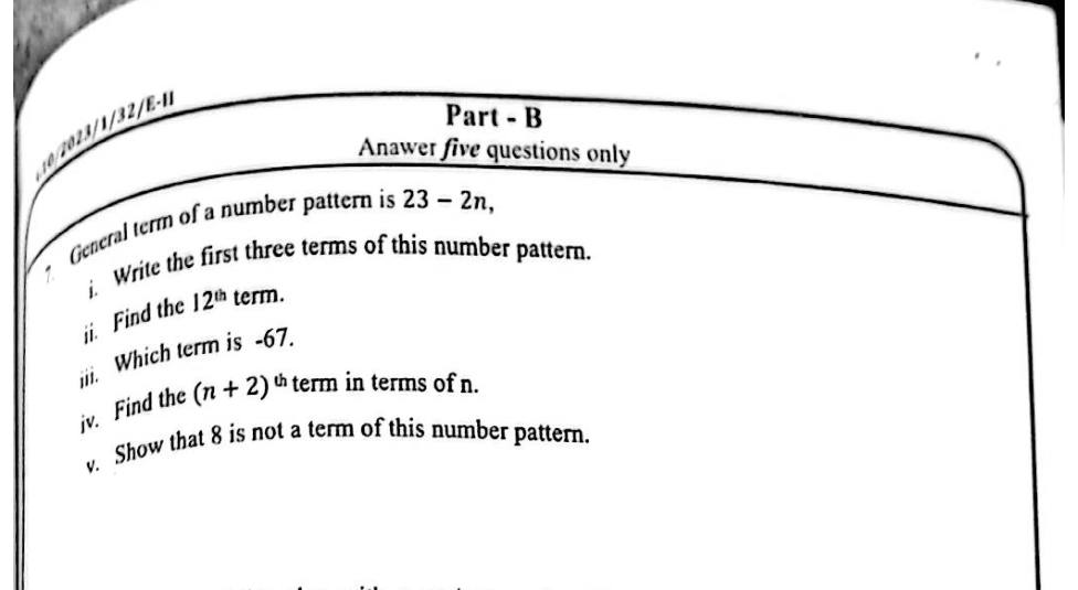 Paper II Part B Q7: Number pattern from a general term: terms, term number, non-term
