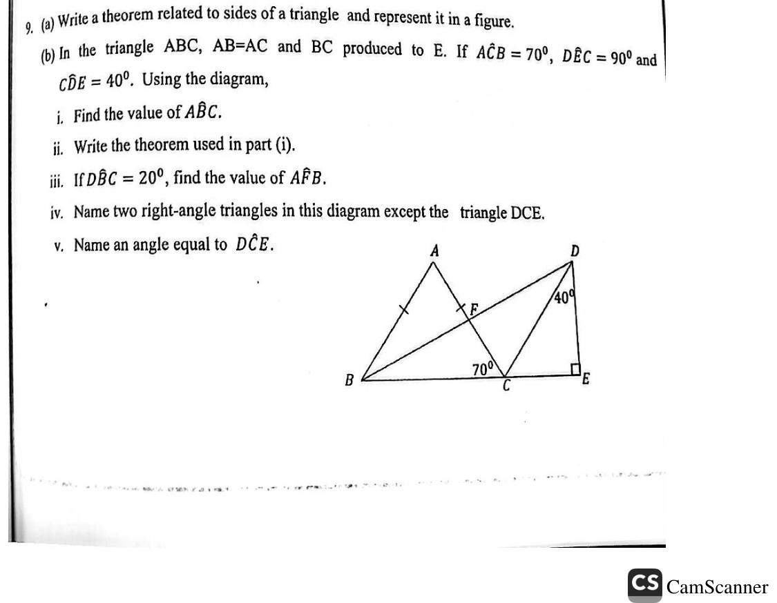 Paper II Part B Q9: Isosceles triangle theorem; angles and right triangles in a figure
