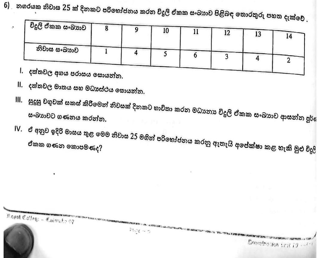 Paper II Part A Q6: Range, mode, median and mean of electricity use; monthly estimate