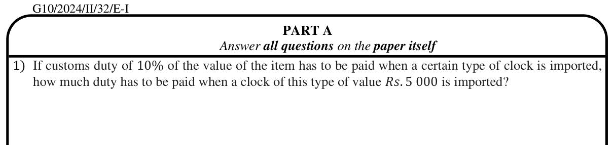 Paper I Part A Q1: Customs duty as a percentage of an item's value