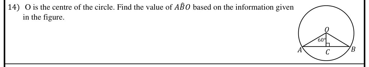 Paper I Part A Q14: Angle using the perpendicular from the centre to a chord