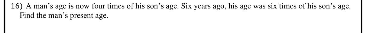 Paper I Part A Q16: Age problem solved with a linear equation