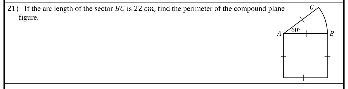 Paper I Part A Q21: Perimeter of a square with a sector attached, from arc length