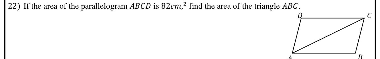 Paper I Part A Q22: Area of a triangle cut off by a parallelogram's diagonal